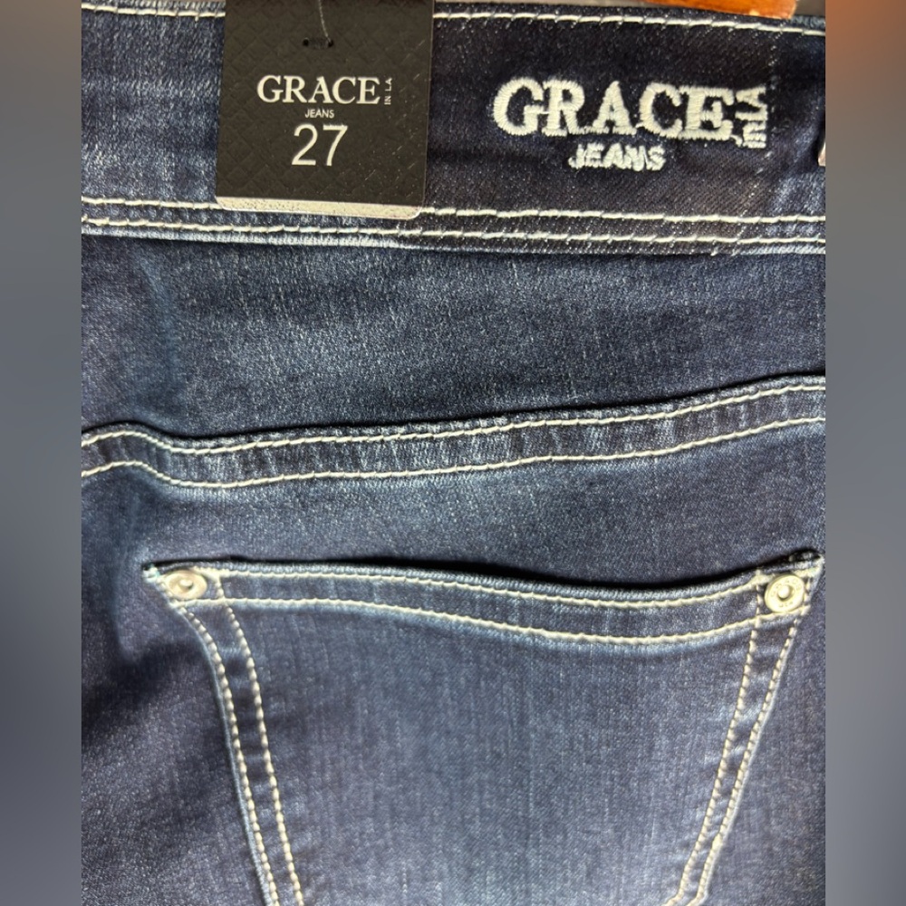 Grace in LA 29x Boho Indigo Embroidered Boot Leg Jeans - Picture 8 of 13